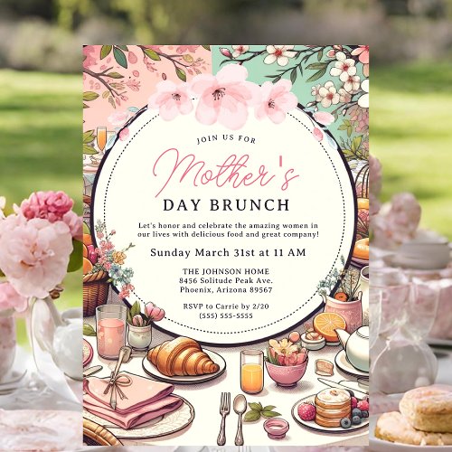 Charming Spring Floral Mothers Day Brunch Invitation