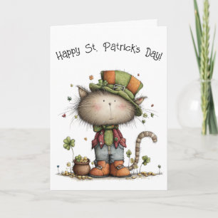 Charming St. Patrick’s Day Cat and Pot of Gold Card