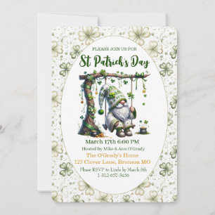 Charming St. Patrick’s Day Gnome and Clovers Invitation