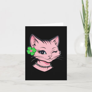 Charming St.patrick's Day Winking Cat With Clover  Card