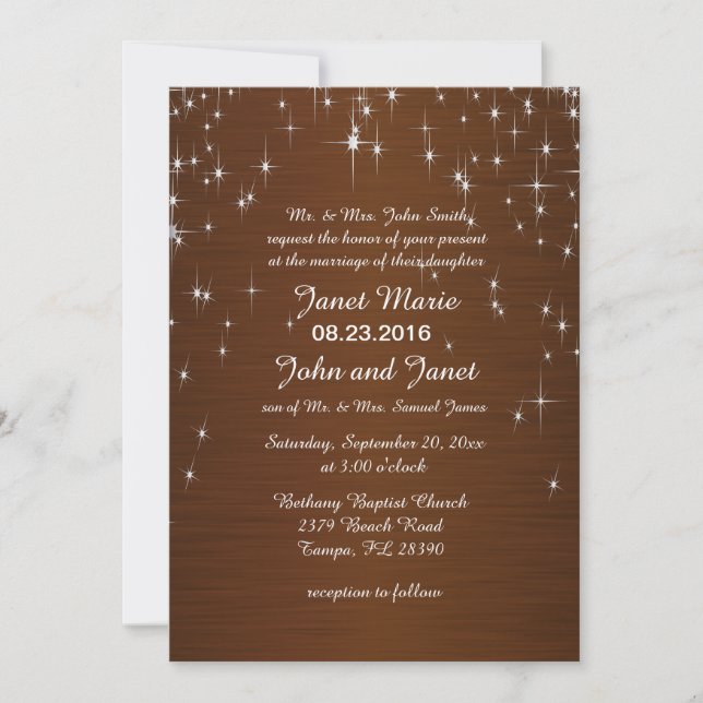 Charming Star Struck Wedding | Chocolate Brown Invitation (Front)