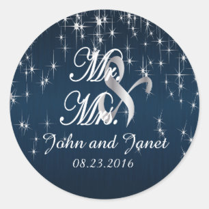 Charming Star Struck Wedding in Navy Blue 2 Classic Round Sticker
