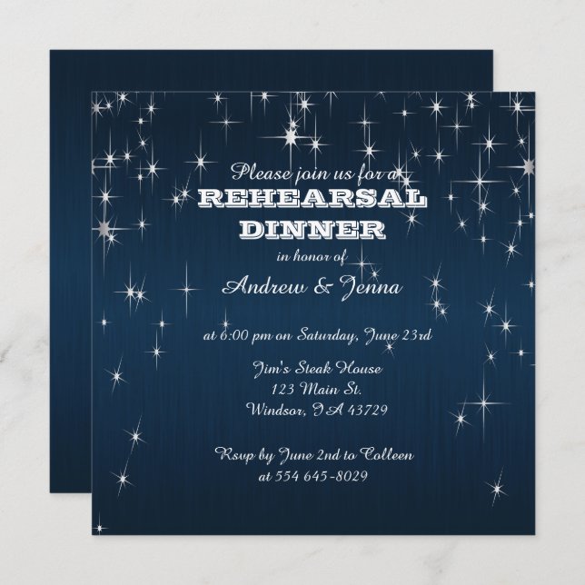 Charming Star Struck Wedding | Navy Blue Invitation (Front/Back)
