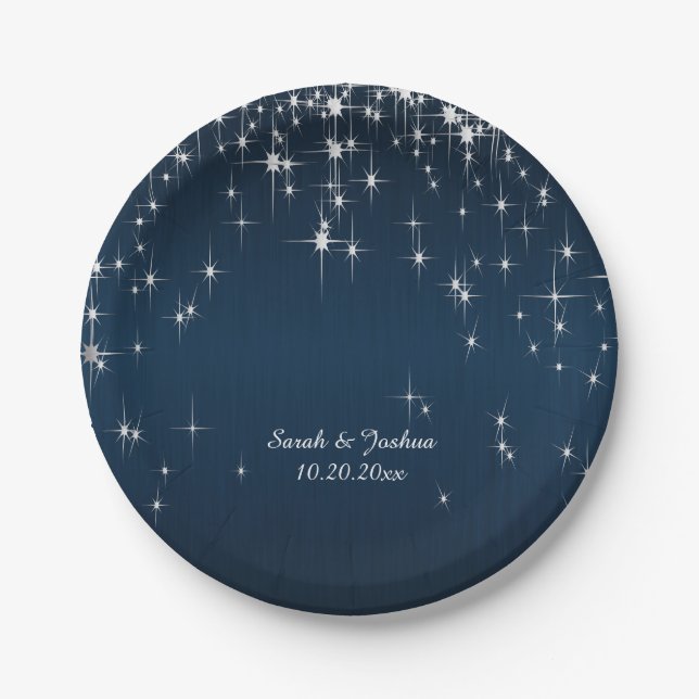 Charming Star Struck Wedding | Navy Blue Paper Plates (Front)