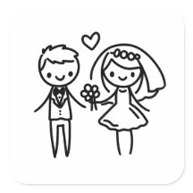 Charming Stick Figure Bride and Groom Wedding