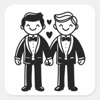 Charming Stick Figure Gay Grooms Wedding Square Sticker