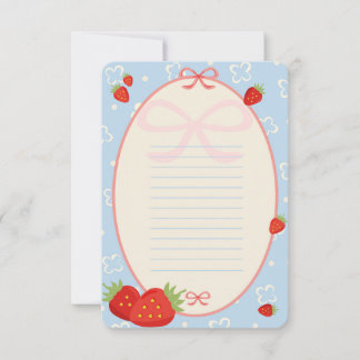 Charming strawberry and ribbon note card, greeting thank you card