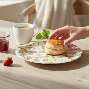 Charming Strawberry Daisy Botanical Watercolor  Paper Plates
