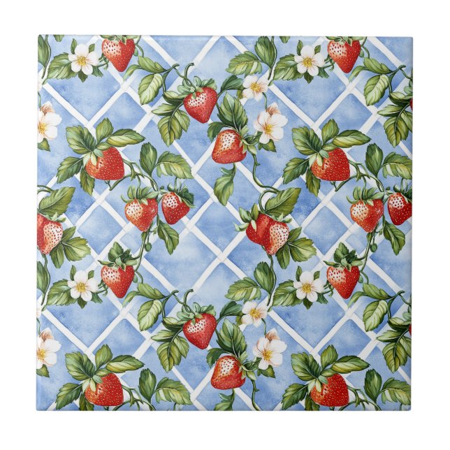 Charming Strawberry & Leaf Pattern – Vintage (2) Ceramic Tile (Front)