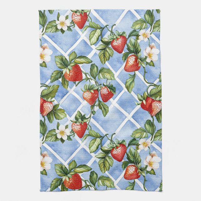 Charming Strawberry & Leaf Pattern – Vintage (2) Kitchen Towel (Vertical)