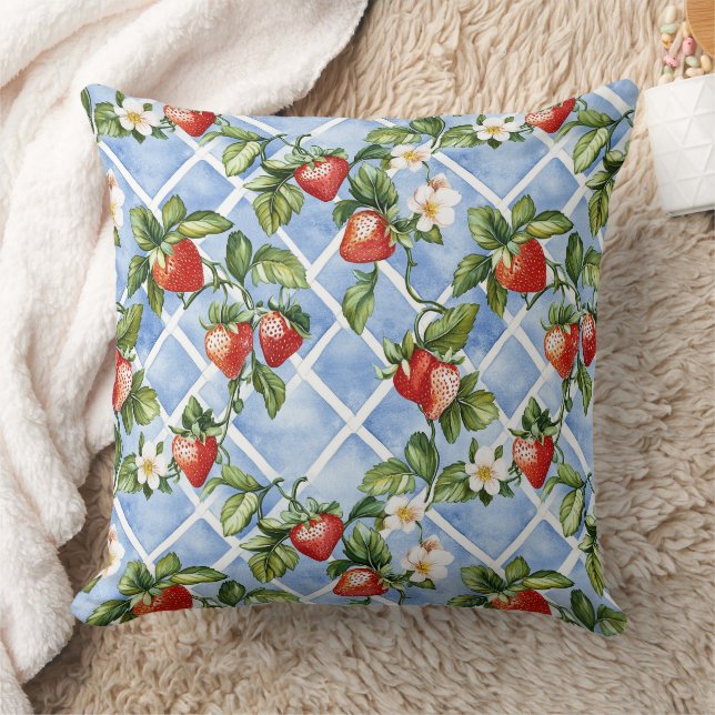Charming Strawberry & Leaf Pattern – Vintage (2) Throw Pillow (Blanket)