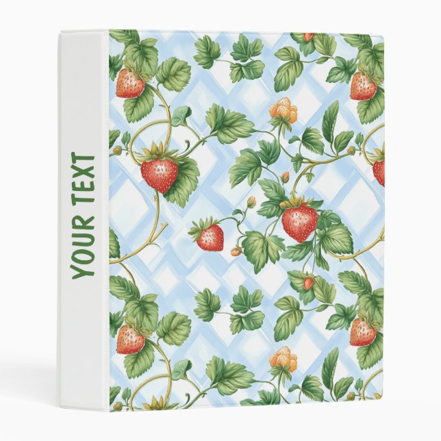 Charming Strawberry & Leaf Pattern – Vintage Mini Binder (Front/Spine)