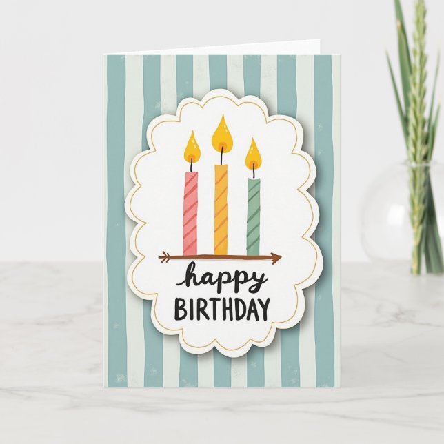 Charming Striped Birthday Card (Front)