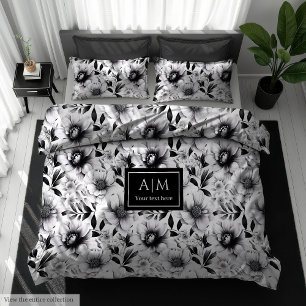 Charming stylish black and white flowers duvet cover