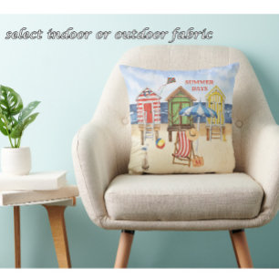 Charming Summertime Shore Beach Monogram Throw Pillow