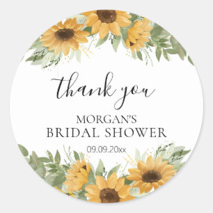 Charming Sunflower Eucalyptus Thank You Classic Round Sticker