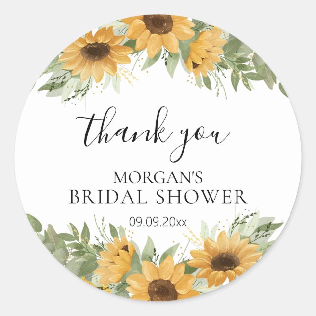Charming Sunflower Eucalyptus Thank You Classic Round Sticker (Front)