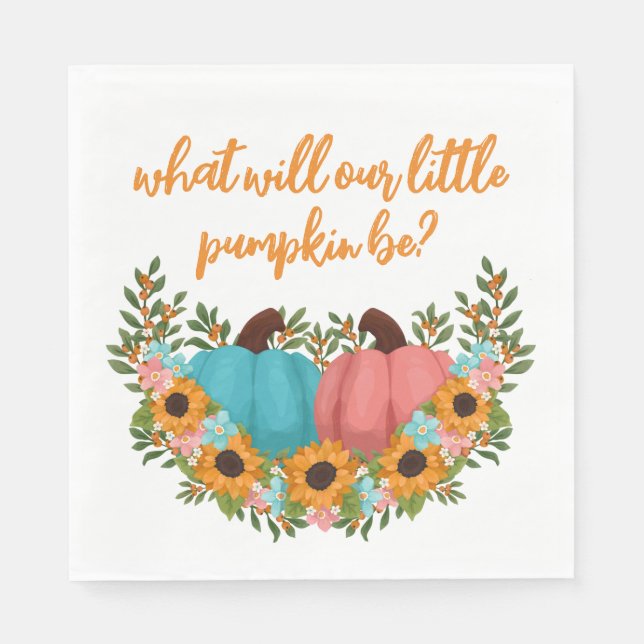 Charming Sunflowers Little Pumpkin Gender Reveal Napkins (Front)
