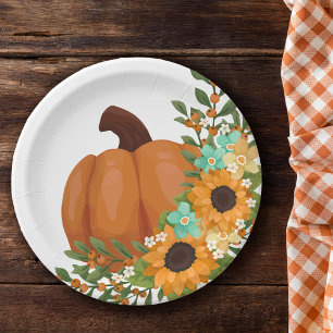 Charming Sunflowers & Orange Pumpkin Paper Plates