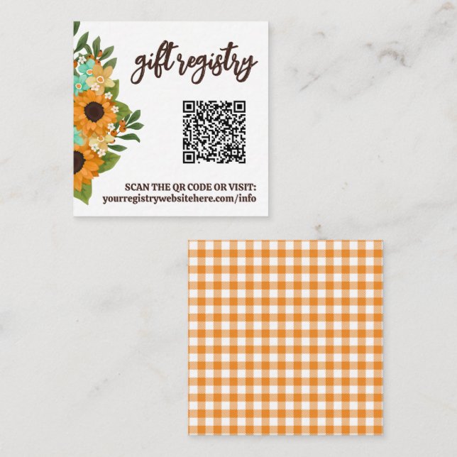 Charming Sunflowers QR Code Gift Registry Small Enclosure Card (Front/Back)