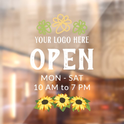 Charming Sunflowers Your Logo Open Hours Window Cling
