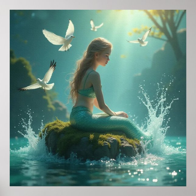 Charming Sweet Mermaid Sitting Under the Sun Poster (Front)