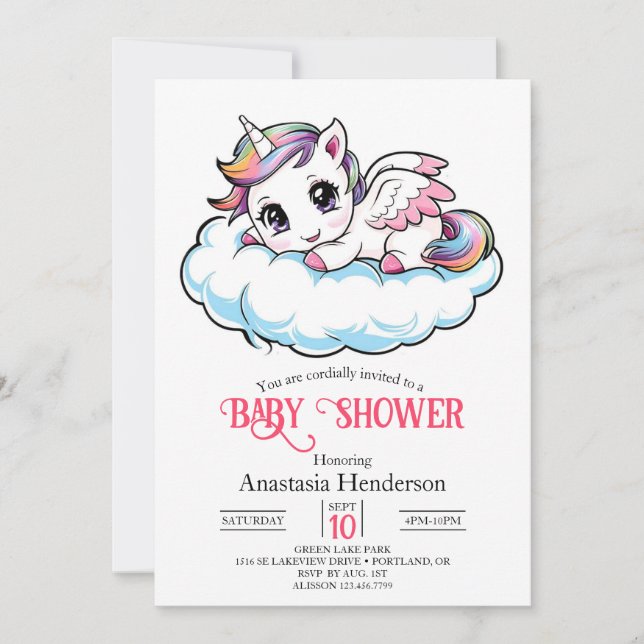 Charming Sweet Unicorn Baby Shower Invitation (Front)