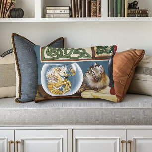 Charming Tabby Cat Sea Horse Fantasy Accent Pillow