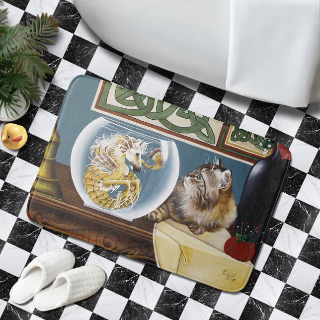 Charming Tabby Cat Sea Horse Fantasy Bath Mat (Creator Uploaded)
