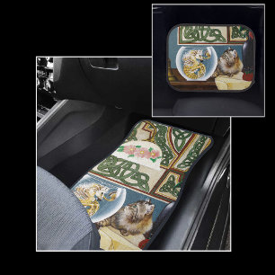 Charming Tabby Cat Sea Horse Fantasy Car Floor Mat