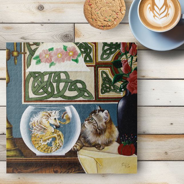 Charming Tabby Cat Sea Horse Fantasy Jigsaw Puzzle (Creator Uploaded)