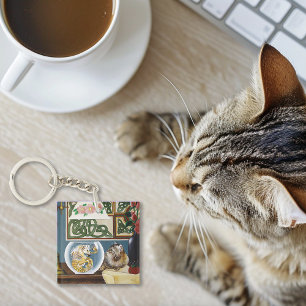 Charming Tabby Cat Sea Horse Fantasy Keychain