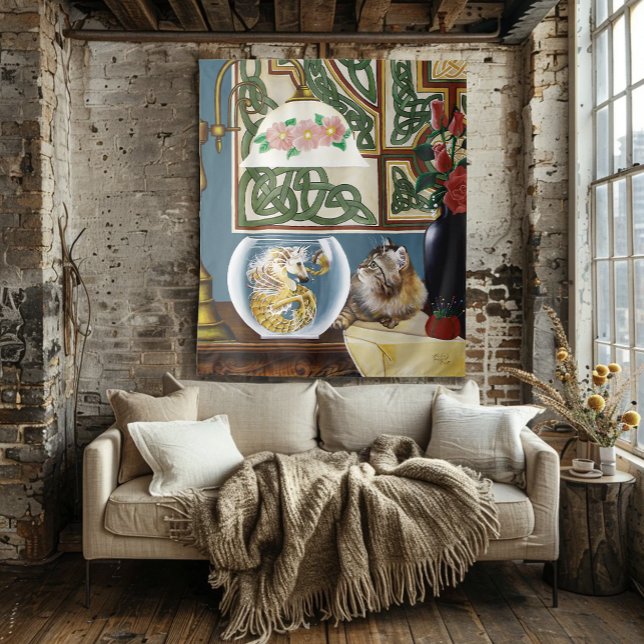 Charming Tabby Cat Sea Horse Fantasy Tapestry (Creator Uploaded)