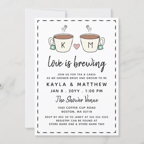 Charming Tea Cups Love Is Brewing Shower Invitation