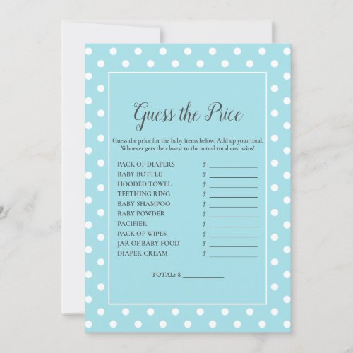 Charming Teal Bow Guess The Price Baby Shower Game Invitation