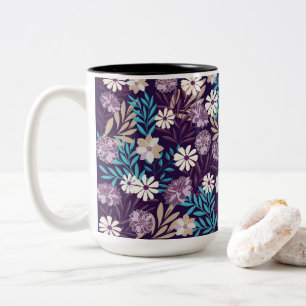 Charming Teal & Burgundy Floral Two-Tone Coffee Mug