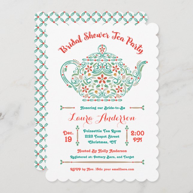 Charming Teapot Bridal Shower Invitation (Front/Back)