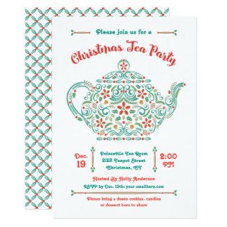 Charming Teapot Christmas Tea Party Invitation