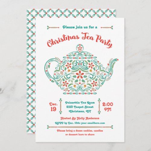 Charming Teapot Christmas Tea Party Invitation