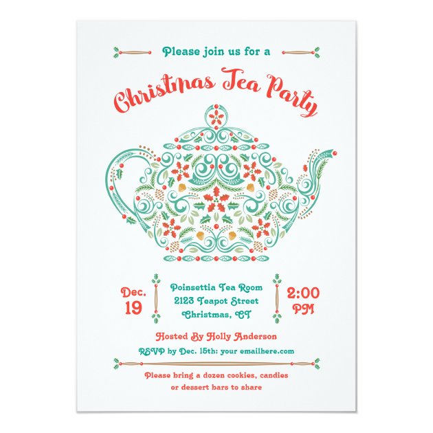 Charming Teapot Christmas Tea Party Invitation