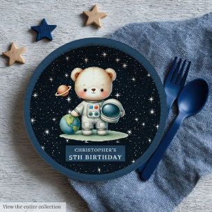 Charming Teddy Bear Astronaut Baby Shower Party Paper Plates