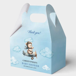 Charming Teddy Bear Aviator Blue Brown Boy Shower  Favor Boxes