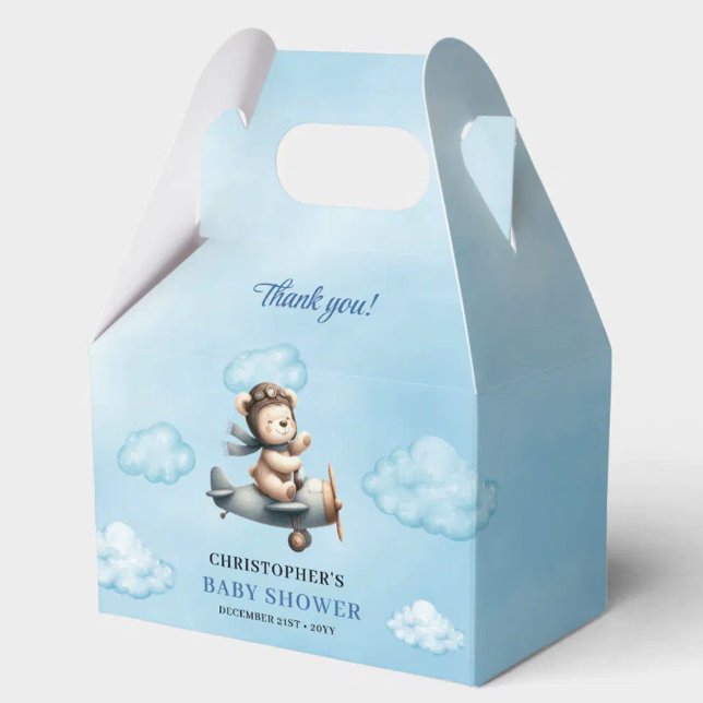 Charming Teddy Bear Aviator Blue Brown Boy Shower  Favor Boxes (Charming Teddy Bear Aviator Blue Brown Boy Shower Favor Box

)