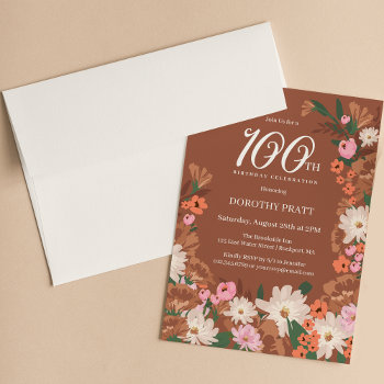Charming Terracotta Fall Floral 100th Birthday Invitation by Celebrais at Zazzle