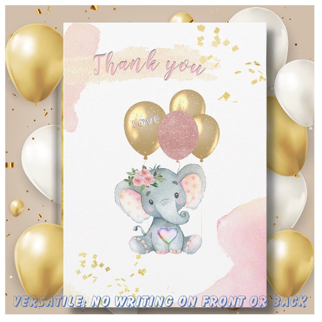 Charming Thank You Pink Floral Elephant Card (Creator Uploaded)