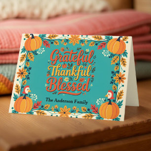 Charming Thankful Grateful Blessed Thanksgiving Card