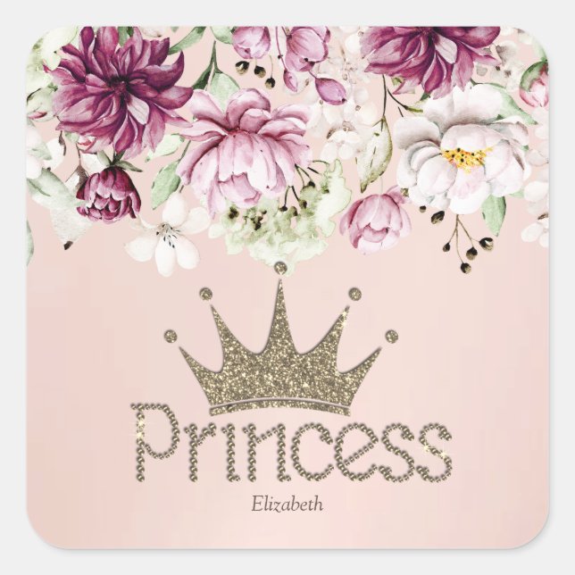 Charming Tiara, Princess,Floral Keychain Square Sticker (Front)