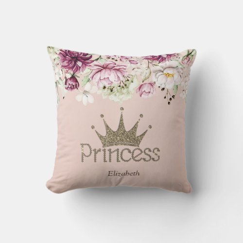 Charming Tiara PrincessFloral  Throw Pillow