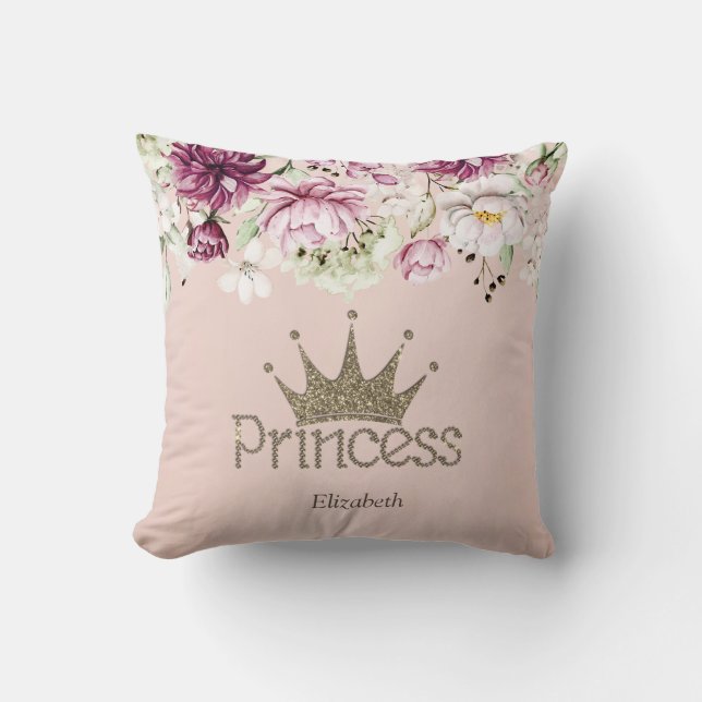 Charming Tiara, Princess,Floral  Throw Pillow (Front)