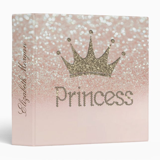 Charming ,Tiara, Princess, Glitter Bokeh 3 Ring Binder (Front/Spine)